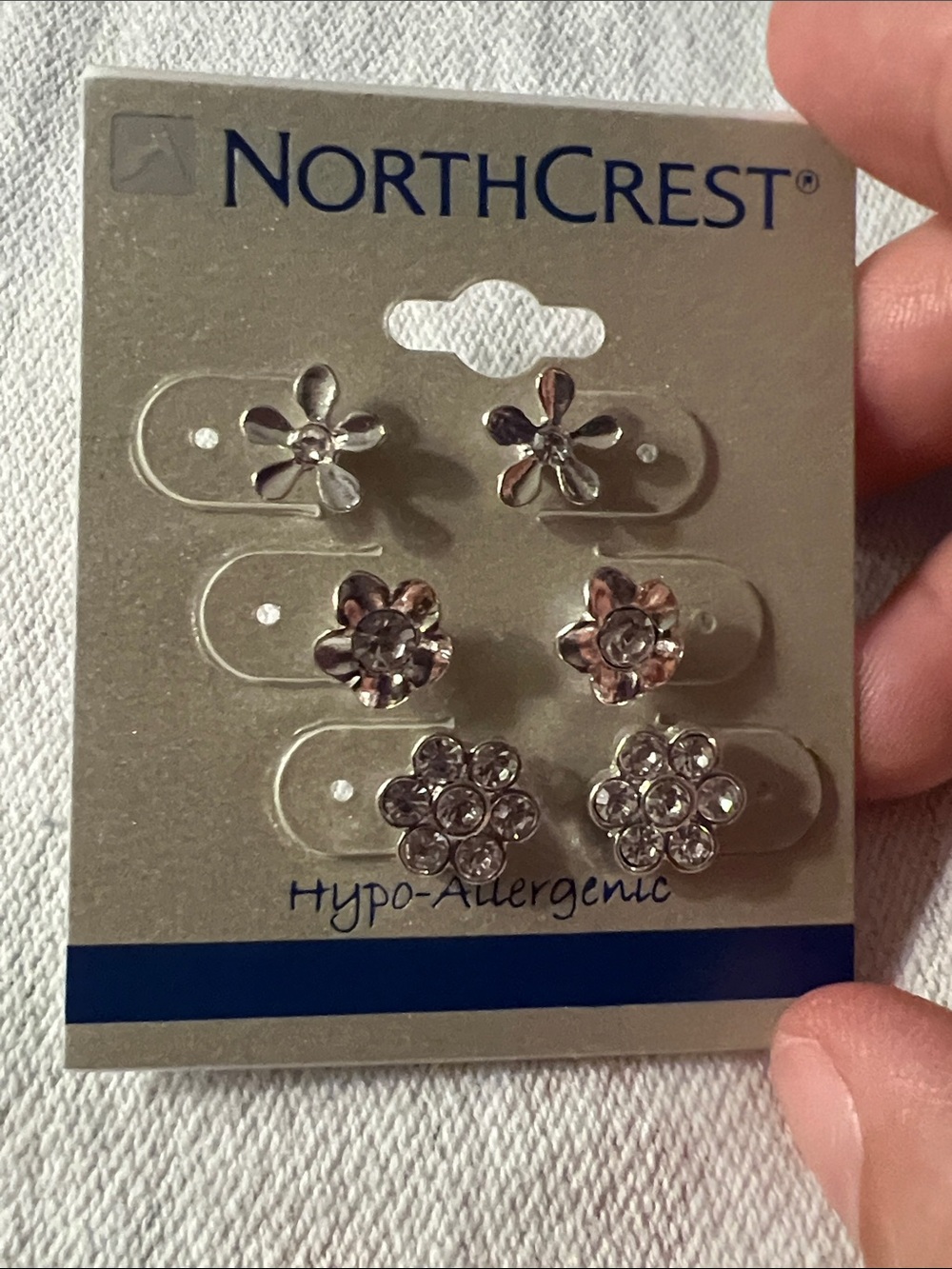3/$18 NorthCrest Silver Floral Stud Earring Set Lot 556